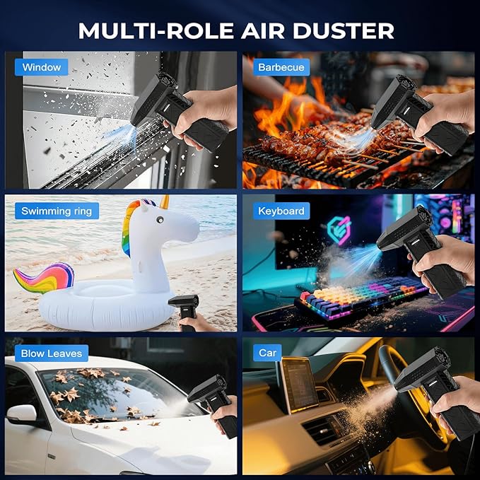 Compressed Air Duster and Vacuum 2 in 1, 180000RPM Powerful Electric Air Duster, 100-Gear Adjustable Ultra Brushless Motor, 8000mAh Rechargeable Air Blower for Computer, Electronics, Car, Home