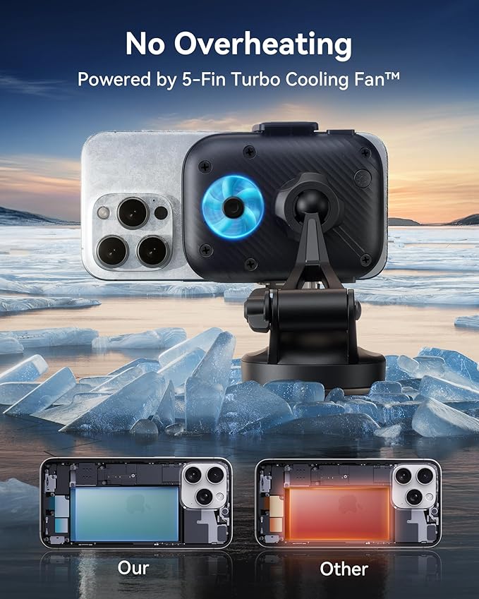 INIU Qi2 Certified 15W Car Phone Holder Wireless Charger, Ultra-Stable 22N for MagSafe Car Mount Charger with Cooling Fins & RGB Lighting Only for iPhone 16/15/14/13/12 Series, White