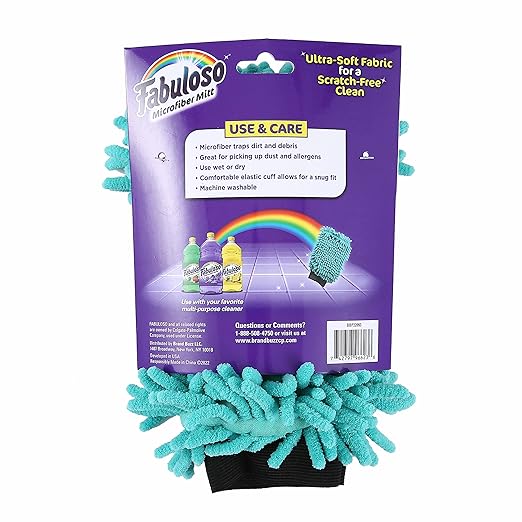 Fabuloso Microfiber Cleaning Mitt Glove, Lint-Free Scratch-Free Dusting and Washing for Furniture, Blinds, Baseboards, Shelves and Car Interior, One Size Fits All, Teal, 3-Pack