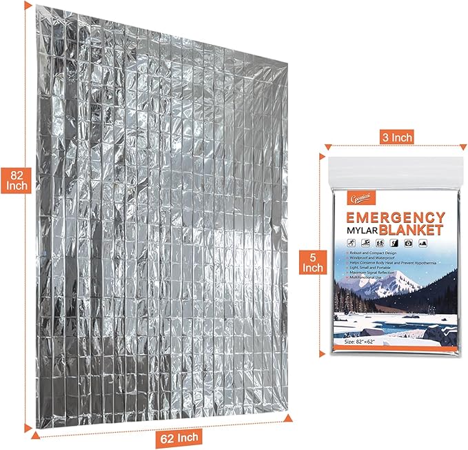 4 Pack -Large 82” x 62” Survival Emergency Mylar Thermal Blankets, Thermal Survival Blanket Perfect for Camping, Hiking, Body Insulation, Outdoors, Car Survival Kit, Bug Out Bag