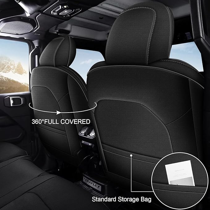 AOMSAZTO Seat Cover for Jeep Wrangler JK 4 Door 2008 2009 2010 Custom Full Set Waterproof Faux Leather Seat Cushion Protector Custom Car Seat Cover Accessories - Black