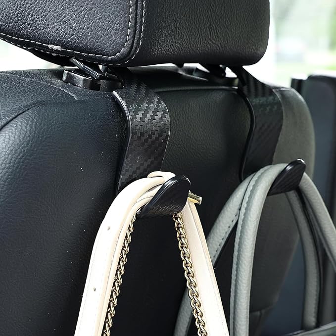 KOOPAO 4 Pack S Type Car Seat Headrest Hook Universal Car Storage Headrest Hanger Holder Hooks, Vehicle Strong and Durable Backseat Hanger for Handbag Purse Coat and Bag