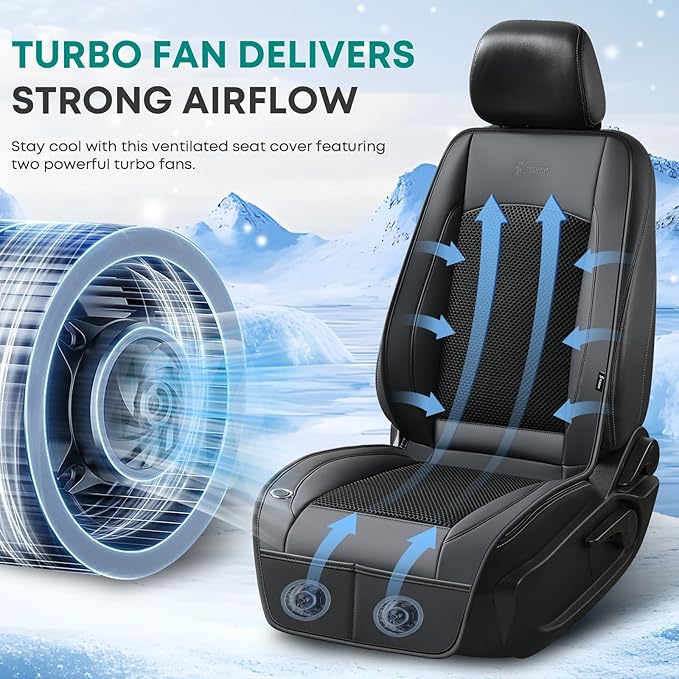 FLORICH Cooling Car Seat Cover, 12V/24V Car Seat Cooling Pad, Ventilated Seat Cushion with 2 Powerful Turbo Fans, 3-Speed Adjustable Cooling Car Seat Covers for Summer Driving Universal Fit for Car