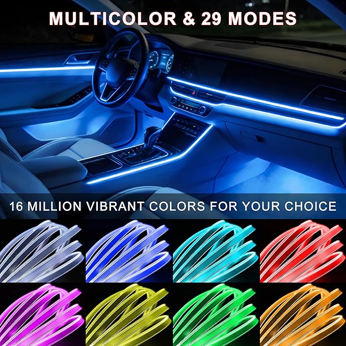 LED Lights for Car Interior - 5 in 1 Wireless Ambient Lighting Kit with 236" Fiber Optic, 16 Million Colors, APP Music Sync - Car Neon Lights for Cars, Trucks, SUVs（Cigarette）