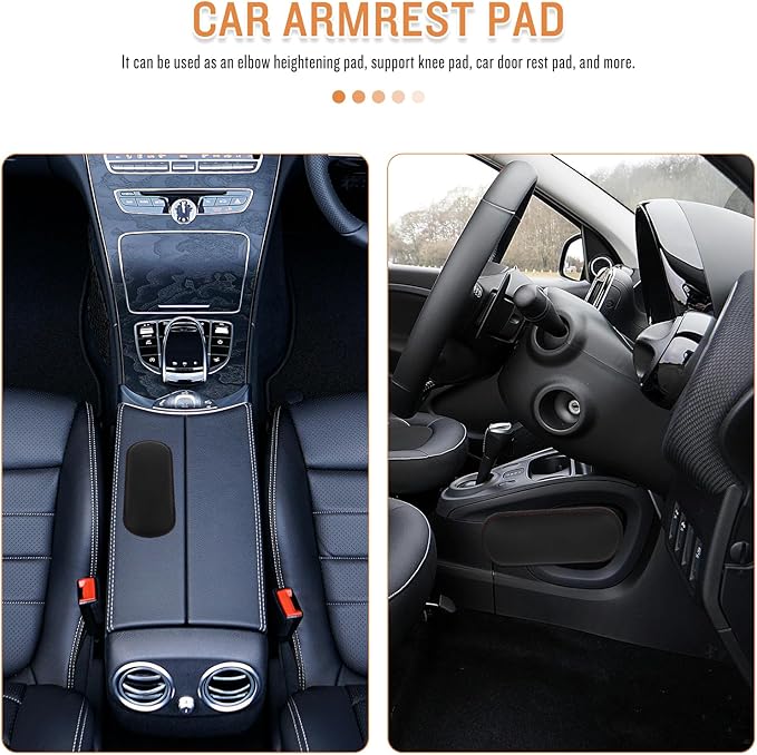 Car Armrest Cushion Pad, Memory Foam Elbow Rest for Comfort, Adjustable Support for Center Console, Universal Fit for All Vehicles - Black