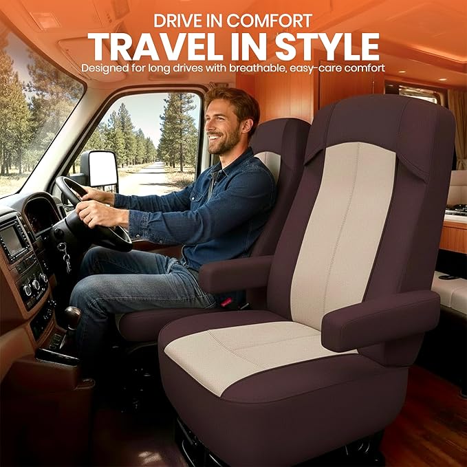 VALUN RV Seat Covers (Brown 2 Pack) – Captains Chair Seat Covers for RV Captain Chair & Motorhome Chairs, Universal Fit RV Chair Covers for Camper, Trailer, Van, Protects Against Dirt, Spills & Wear