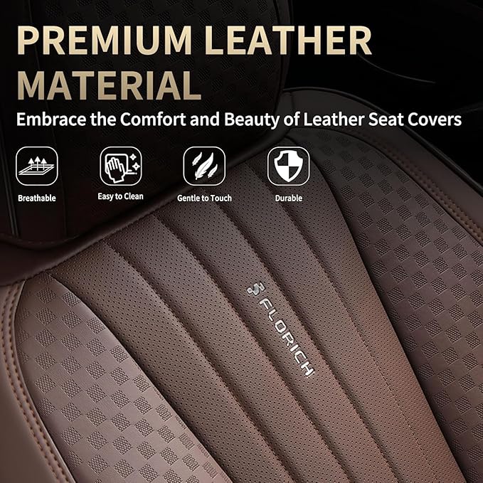 FLORICH Car Seat Covers, Premium Leatherette Car Seat Covers Front Seats, Waterproof Nappa Leather Seat Protectors, Breathable Car Seat Cushion for Most Sedans Cars SUV Trucks, Coffee