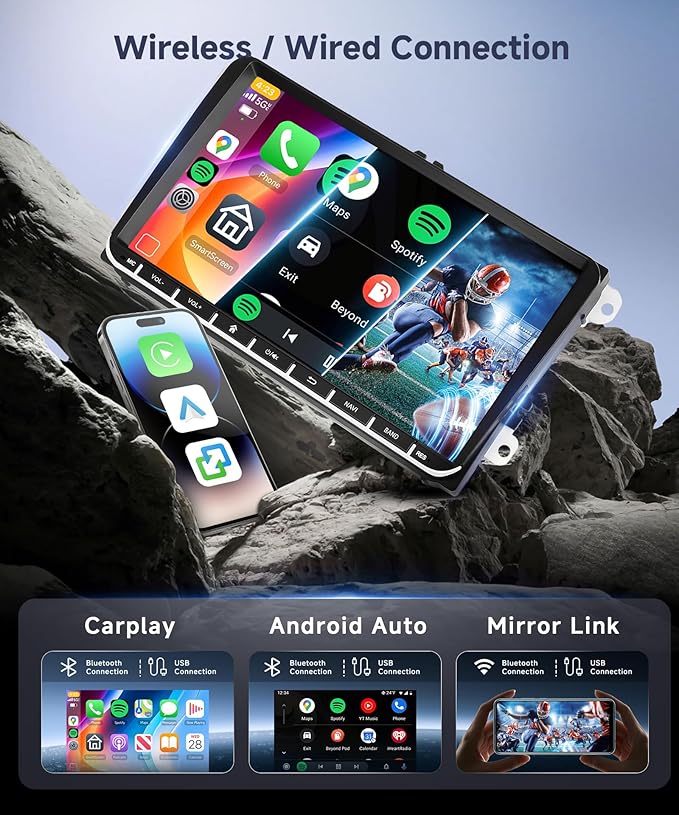 4G+64G Car Radio for VW Golf MK5 MK6 Passat Jetta Tiguan T5 EOS Polo with Wireless CarPlay Android Auto, 9 Inch Android Car Stereo GPS Navigation WiFi SWC Bluetooth FM with Backup Camera