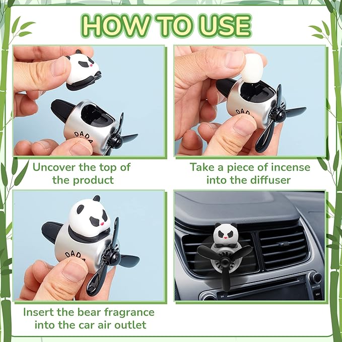Tallew Car Air Freshener Cute Panda Car Vent Clip Diffuser with Rotating Propeller Outlet Vent 2.5" x 2.4" x 2.1" Easy to Install Included 2 Scents Aroma Tablets Aromatherapy Ornament Auto Accessories