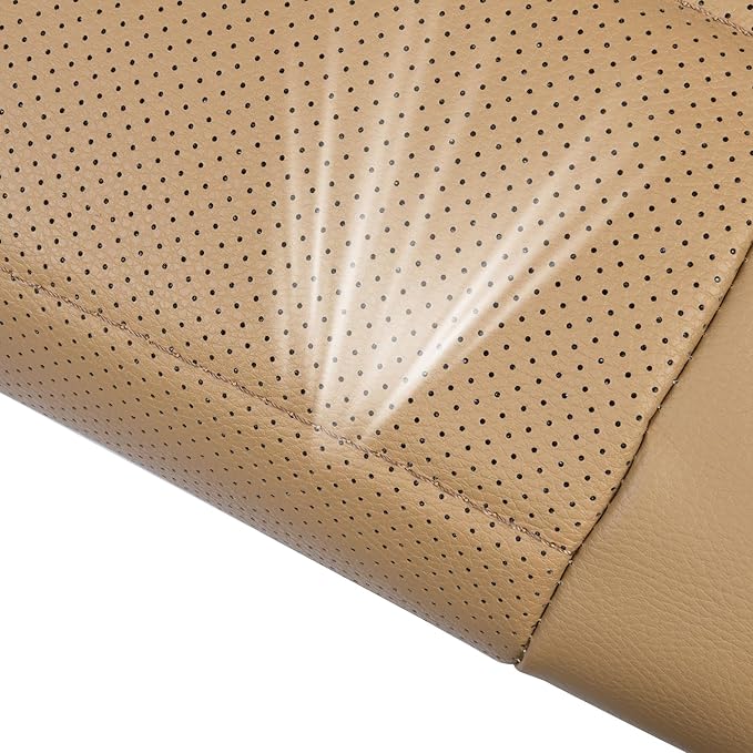 CAR PASS Piping Leather Seat Cover,Universal FIT with Composite Sponge Inside,Airbag Compatible and Reserved Opening Holes,Inside zipper for Cars,Sedan,SUV,Truck(Full Set,Beige with Tan Piping-Stripe)