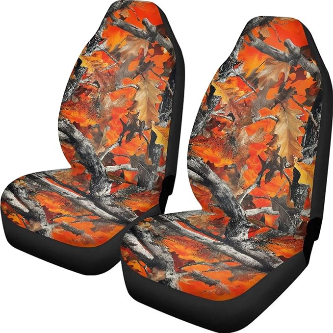 ELEQIN Orange Camo Hunting Car Seat Covers Two Front Only for Car, Automotive Interior Covers, Quick Setup Universal Fit Seat Covers for Car, Truck, SUV