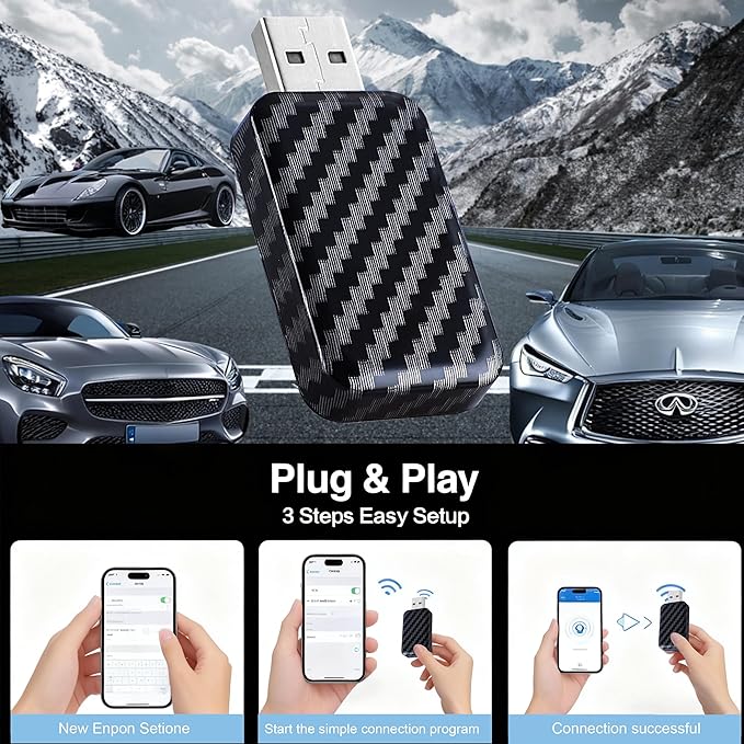 2 in1 Wireless CarPlay Adapter for Apple iPhone & Android, Convert Wired CarPlay to Wireless for USB/Type-C Port Cars