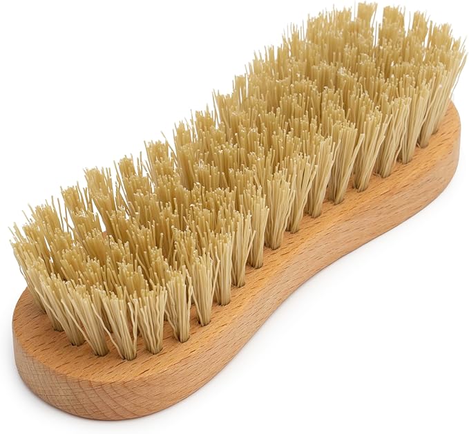 KONEX Nylon Fiber Economy Utility Cleaning Hand Brush | Heavy Duty Hand-Held Scrub Brush Stiff Bristles | Wooden Body, Ideal Scrub Brushes for Cleaning (Peanut Shaped) (Pack of 2)