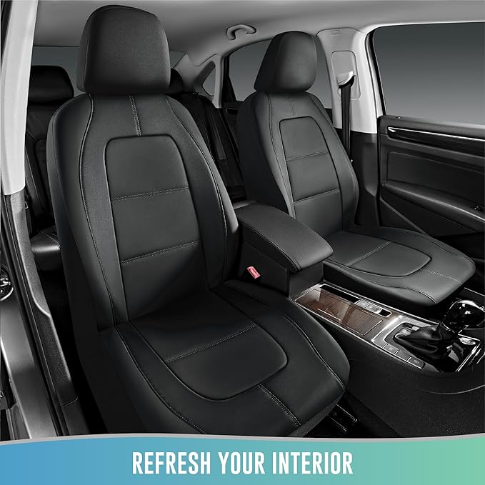 Road Comforts Car Seat Cover, Front Leather Car Seat Covers, Automotive Low Back Sport Car Seat Covers, Airbag Compatible, Universal Fit for Most Cars, SUVs, Trucks and Vans