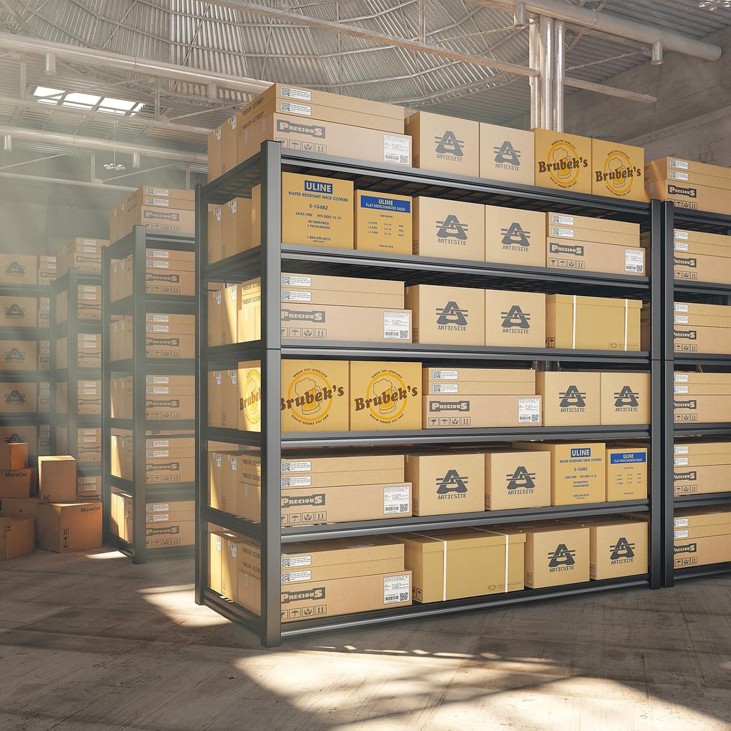 REIBII 84" H Garage Shelving, 6-Tier Storage Shelves Heavy Duty Loads 3500LBS, 48" W Adjustable Garage Shelves, Metal Shelving for Basement, Warehouse, 84" H x 48" W x 20" D, 3PC