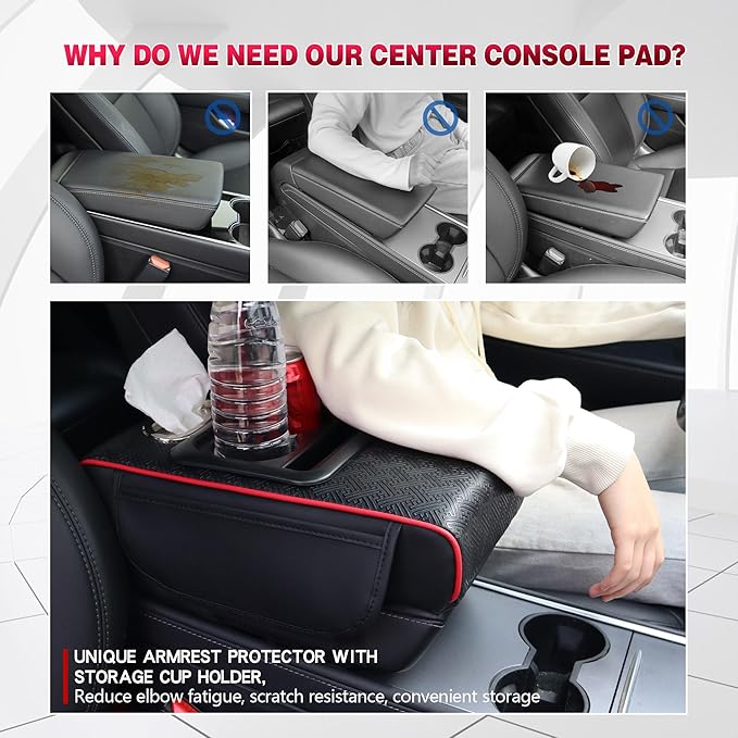 Car Middle Center Console Cover with Cup Holder for Long Driving,Car Armrest Cover for SUV,Truck-2.95in Height-Lifts Arms to Relax Muscles,Multi-Functional Storage for Trips Scratch-Resistant