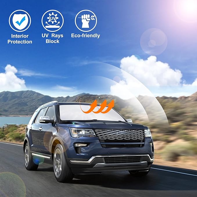Windshield Sun Shade Custom Fit for 2011-2019 Ford Explorer SUV Accessories Foldable Sunshade Sun Blocker Protect Car from Sun Rays & Heat Damage Keep Car Cooler