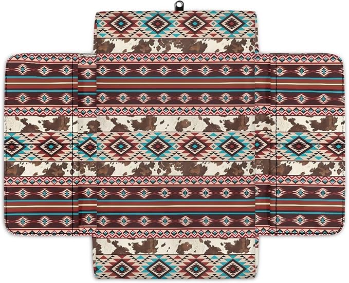 Wanyint Aztec Brown Cow Print Car Center Console Cushion Cover Comfortable Armrest Seat Box Lid with Organizer Pockets Anti-Scratch Arm Rest Covering Suitable for Most Cars SUVs Trucks