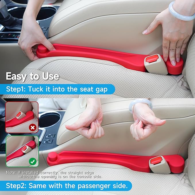 Givifive Car Seat Gap Filler Set of 2, 3IN1 Seat Side Gap Filler Plug with Storage Slot & Hook Function, Soft Foam Universal Fit Car SUV Truck Fill Gap Between Seats Console Organizer (Narrow Red)