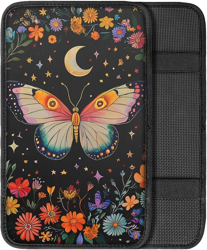 Moon Moth Car Armrest Cover Pad for Women Breathable Center Console Arm Rest Protector Cover Universal Fit Moth Car Accessories