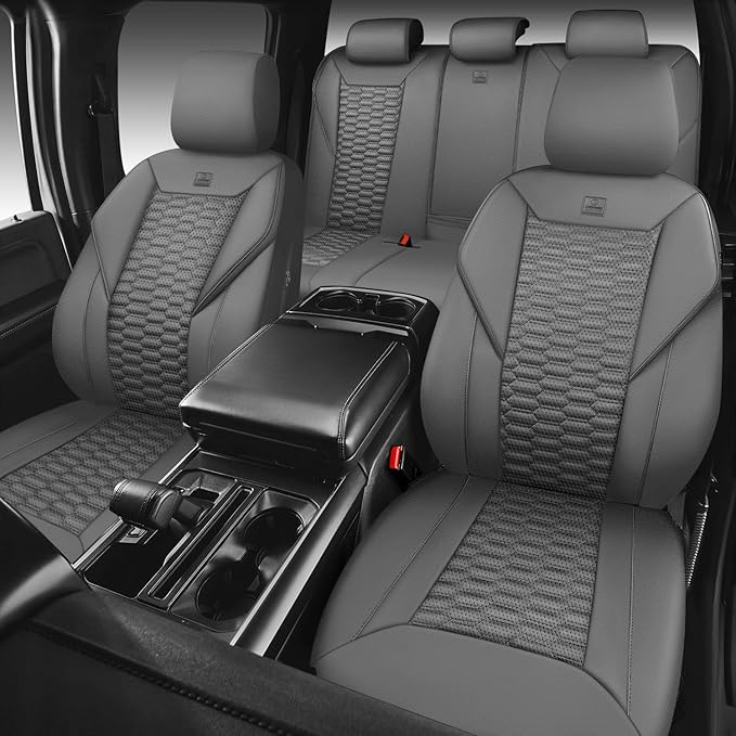 CAR PASS 3D Foam Faux Leather Car Seat Covers Full Set, Grey Breathable PU Leather Seat Covers for Cars, Luxury Universal Fit for SUVs Vans Sedan Truck Automotive, Armrest Airbag Compatible, All Gray
