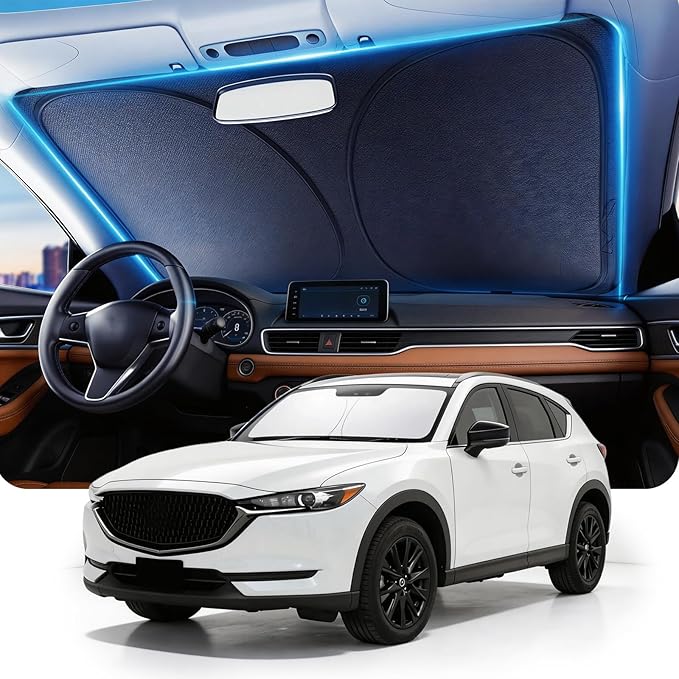 DMJN Windshield Sun Shade for Mazda CX5 (2017-2026), Car Sunshade for Front Windshield [100% Efficient Block UV & Scorching Sun] UPF50+ Heat Block - Protect Interior & Keep Cooler