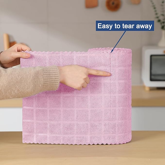 Ferdilan 80 Pack Microfiber Cleaning Cloth Roll,Lint Free Rags Paper Towels & Tear Away Reusable Towels,Washable Shop Rags,Wash Cloths Dish Rags(12" x 12") for Car Kitchen Window Garage-Pink