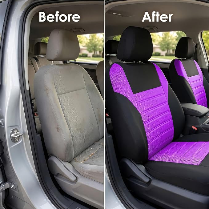 FH Group Automotive Car Seat Covers Full Set Premium 3D Air Mesh Front Seat Covers, Airbag Compatible & Split Bench Cover Universal Fit Interior Accessories for Cars Trucks and SUVs - Purple