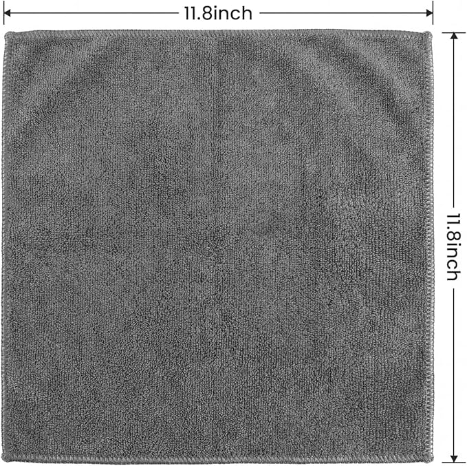 POPCHOSE Microfiber Towels 12 Pack for Cars, Super Absorbent Cleaning Cloths, Lint Free Streak Free Towels for Car Detailing, Household, Kitchen, Glass & Tools, Grey