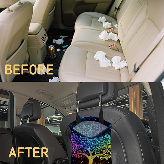 Multicolor Tree Car Garbage Bag, Small Car Trash Bag Hanging Back of Seat,Drawstring Car Trash Bag with Adjustable Buckle,Car Accessories for Camping Travelling