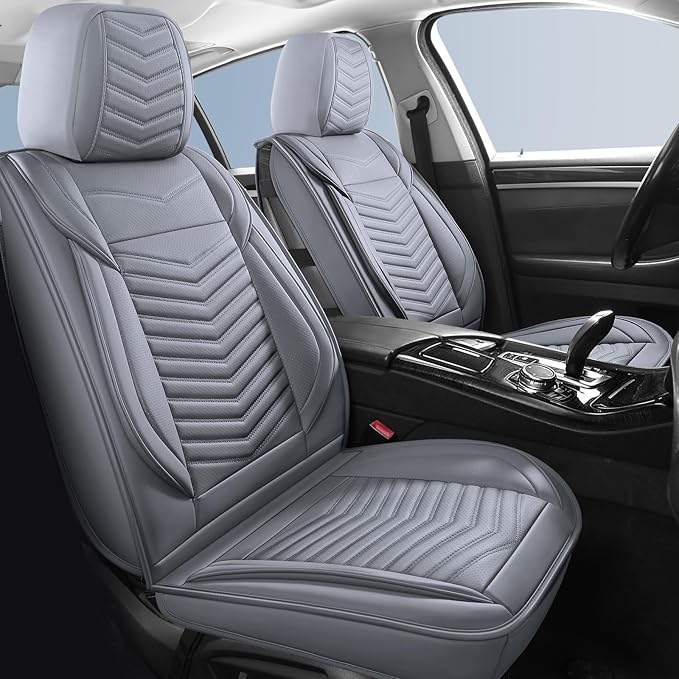 Nappa Leather Car Seat Covers Full Set, Gray Car seat Protector 5 Seats, Waterproof Car Seat Cushion, Universal Automotive Seat Covers Fit for SUV Truck Pick-up Sedan, Front and Rear