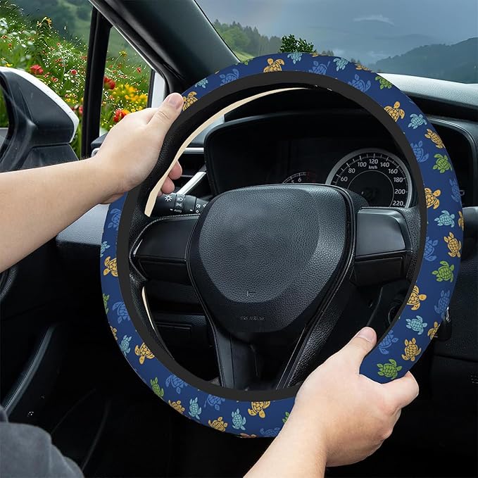 Colorful Turtles Steering Wheel Cover, Elastic Non-Slip Steering Wheel Protector,Auto Interior Decor for Women Girls,Universal 15" Fit for Sedans,Trucks