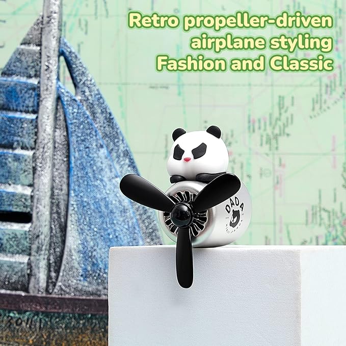 Tallew Car Air Freshener Cute Panda Car Vent Clip Diffuser with Rotating Propeller Outlet Vent 2.5" x 2.4" x 2.1" Easy to Install Included 2 Scents Aroma Tablets Aromatherapy Ornament Auto Accessories
