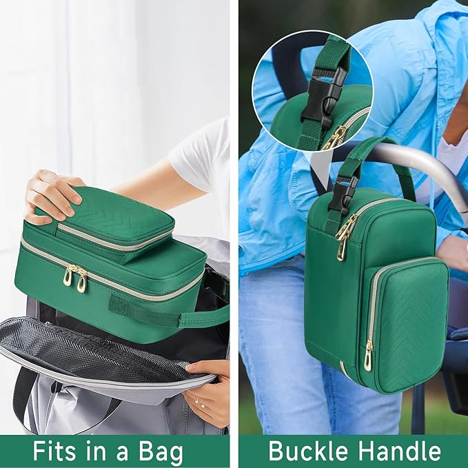 Breastmilk Cooler Travel Bag with Ice Pack,Portable Breastmilk Cooler Bag with Buckle Handle,Insulated Breastmilk Storage Bag Cooler,Green