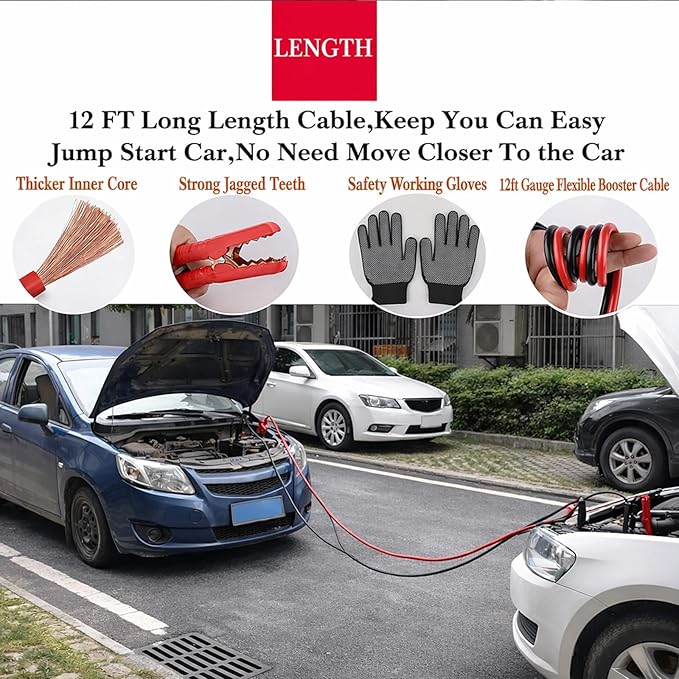kewen Car Emergency Kit, Roadside Assistance Emergency Car Kit Jumper Cables, Road Trip Essentials, Auto Vehicle Car Safety Kit with Digital Air Compressor Tire Inflator, Reflective Warning Triangle