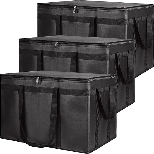 CIVJET Insulated Food Delivery Bag, XXXL Insulated Reusable Grocery Cooler/Hot Bags, Tote Bag for Shopping/Travel, Catering Bag 22x14x13, Black, 3-Pack