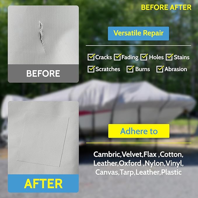 Tuszom 900D 3PCS (28.5" L*19" W) RV Cover Repair Kit Heavy Duty Self-Adhesive Canvas Patch Repair Kit for Car/Tire/RV Cover
