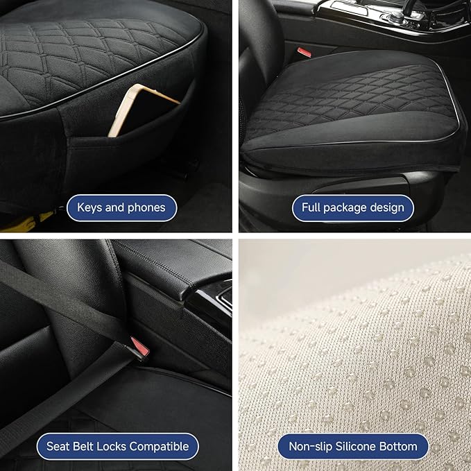 West Llama Front Car Seat Cover Protector, Comfortable Velvet Bottom Seat Cover Fits 95% of Vehicles,Cars,SUVs,Sedans,21.26 × 20.86 Inch(2PC-Black)
