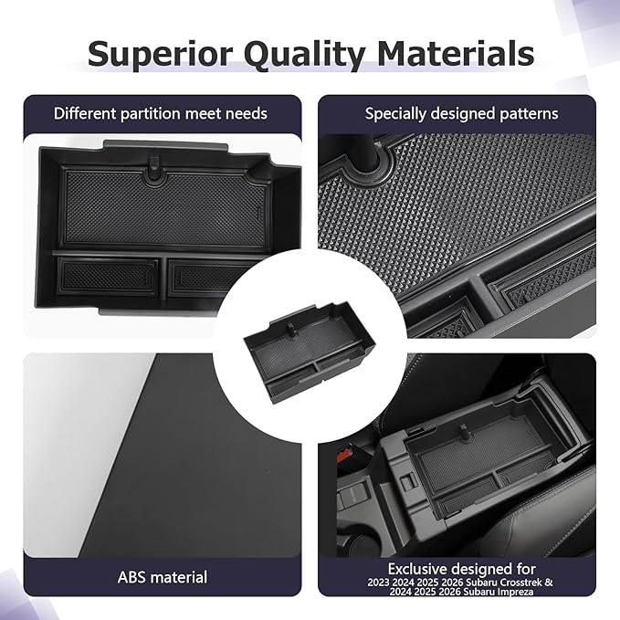 LUWU Center Console Organizer Compatible with Subaru Crosstrek & Impreza 2024-2026 Accessories Armrest Console Secondary Storage Box Insert Tray ABS Material with Coin Holder Black