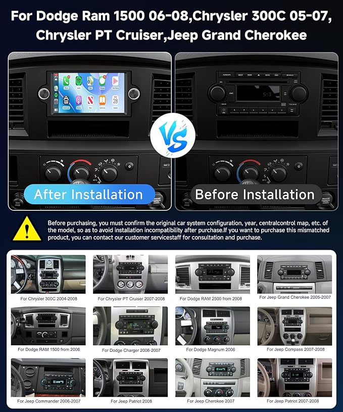 4+64G for Dodge Ram 1500 06-08,Chrysler 300C 05-07,Chrysler PT Cruiser,Jeep Grand Cherokee Android Car Stereo WiFi Wireless Carplay Android Auto,6.2“ for Dodge Ram Radio for Jeep Grand Cherokee Radio