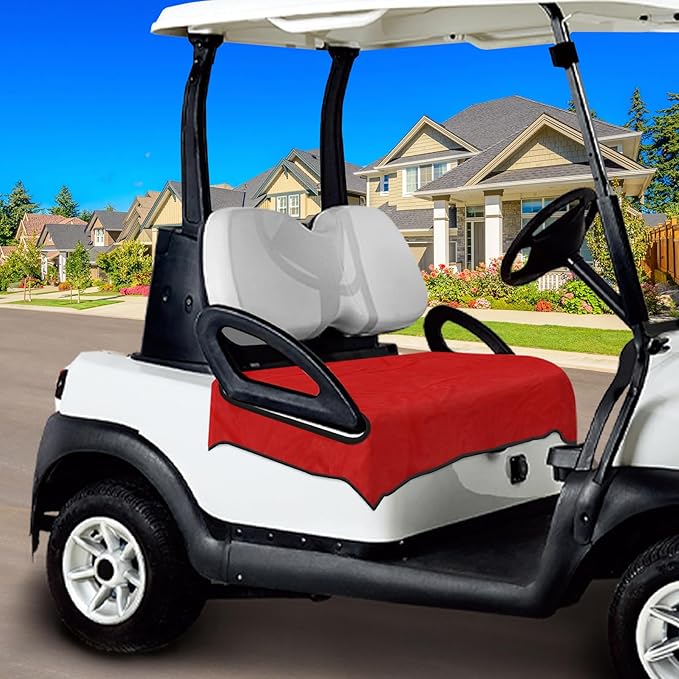 Golf Cart Seat Covers, Breathable Golf Cart Seat Towel Blanket, Keeps Seats Dry & Comfortable in All Weather, Universal 51"x30" for EZGO, Yamaha, Club Car and More 2/4-seats Cart, Red