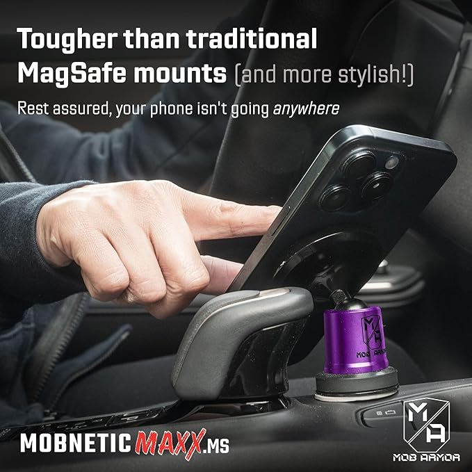 Mob Armor MobNetic Maxx MS - MagSafe Compatible Car Phone Mount w/ 90º Tilt, 360º Rotation & Durable Aluminum Build, Magnetic Holder for iPhone & Android Devices, USA Assembled - Purple Chrome