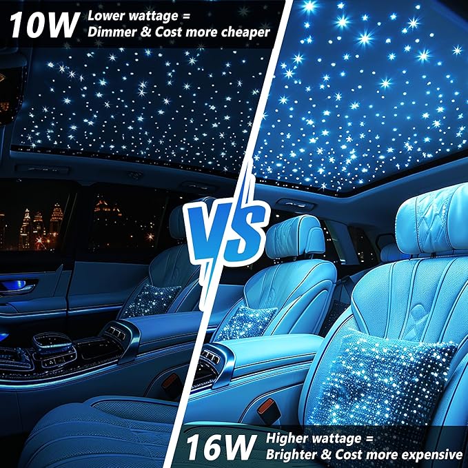 Starlight Headliner Kit 550 Piece Twinkle 0.03in*9.8ft/0.75mm*3m, 16W Starlight Headliner Music/Voice Activated Star Lights for Car, VASTFIRE RGBW Starlights for Theater Game Bed Room Ceiling