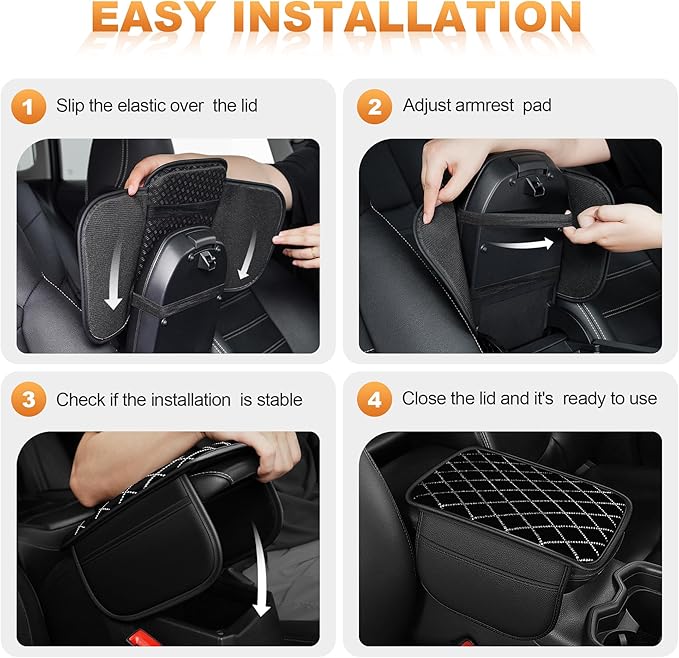 Center Console Cover Fit for Kia Sorento 2003-2025 with 2 Storage Bags Quilted-Studded Leather Quilted Pattern Car Armrest Cover Cushion Anti-Slip(Black&Quilted)