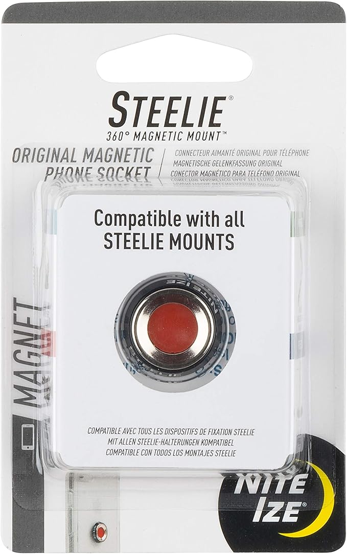 Nite Ize Steelie Magnetic Phone Socket - Additional Magnetic Cell Phone Socket Mount for Steelie Phone Mounting Systems - Simple Adhesive Socket Compatible with Steelie Phone Holders