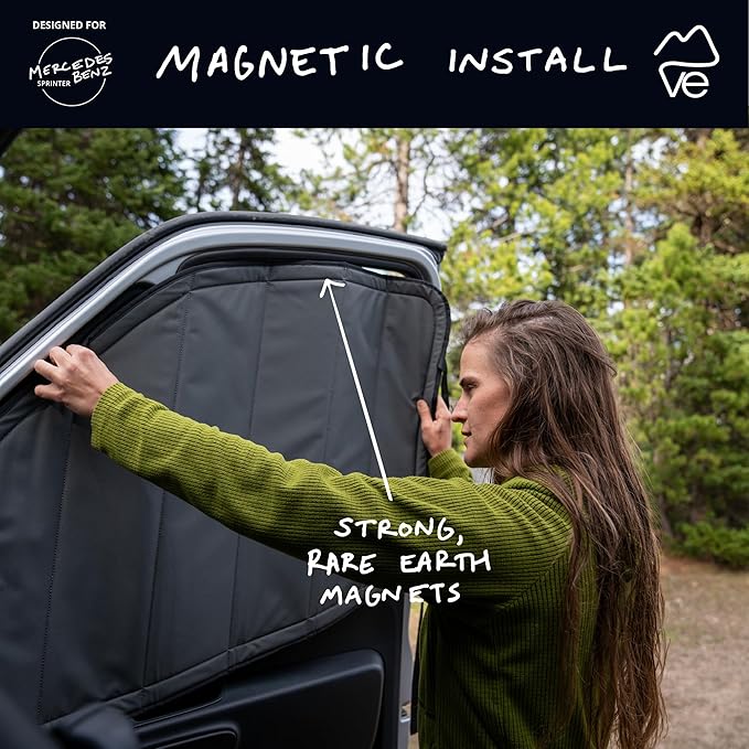 VanEssential Insulated Magnetic Blackout Front Door Window Covers (Pair) Designed for Mercedes-Benz VS30 (Van Years 2019 to Current) - Charcoal Gray