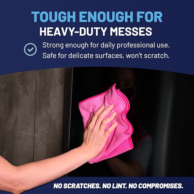 MW Pro Microfiber Cleaning Cloth |Pink, Purple, Blue (12 Pack) | Size 16" x 16" Multi Surface Microfiber Towels