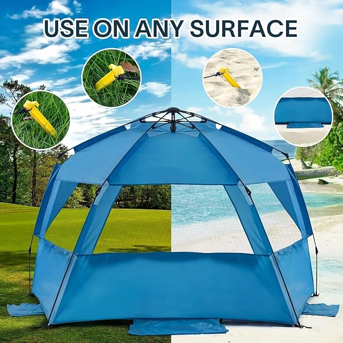 Alvantor® Beach Tent Beach Umbrella Outdoor Sun Shelter Cabana Automatic Instant Pop-Up UPF 50+ Portable Beach Shade Camping Fishing Hiking Canopy Easy Set Up Light Weight Windproof for 2-3 Person