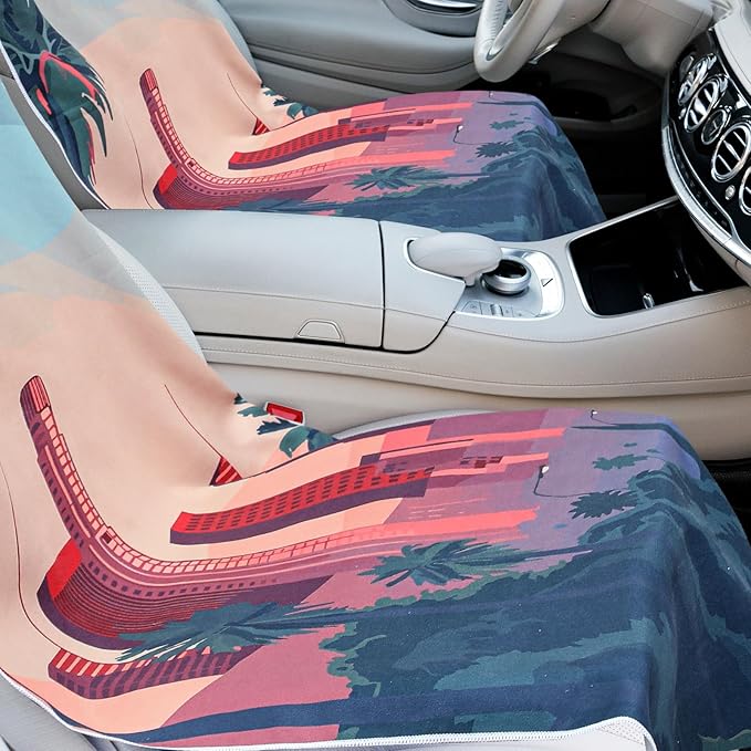 2 Pack Car Seat Towel Covers with Storage Bag 63 x 32 Inch Athletic Running Towel Seat Sweat Washable Non Slip Cover Gift for Car Outdoor Sport Activities (Los Angeles Street Scene)