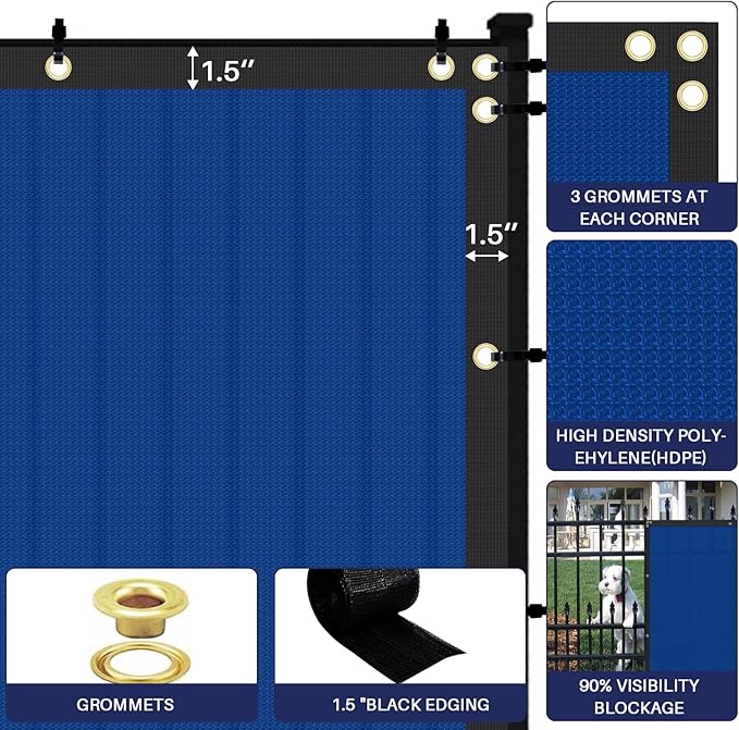 Windscreen4less Privacy Fence Screen Heavy Duty Windscreen Fencing Mesh Fabric Shade Net Cover with Brass Grommtes for Outdoor Wall Garden Yard Pool Deck, 8'x183' Blue